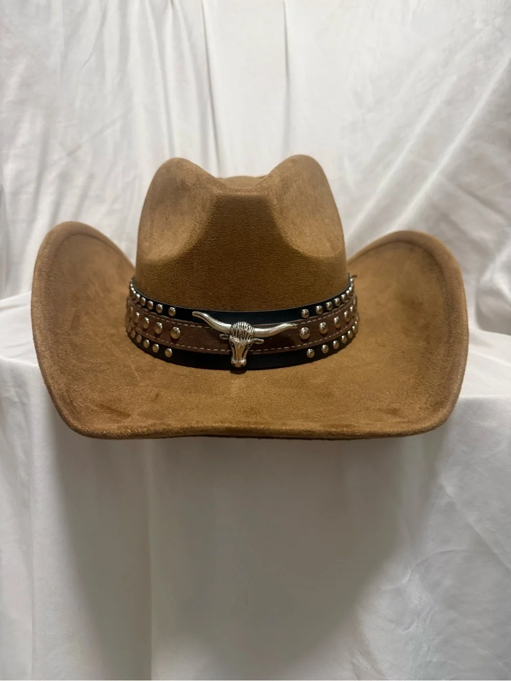 Classic Brown Western Cowboy Hat with Bull Head Band